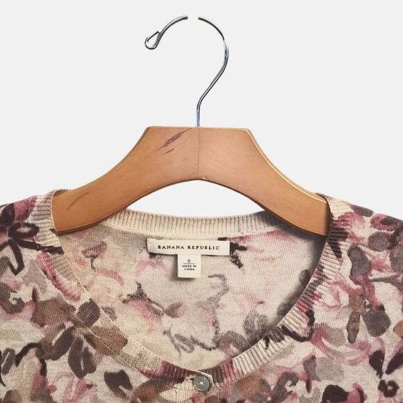 Banana Republic Peggy Purple Flower Cardigan Size Small  2 0254 - Picture 2 of 6